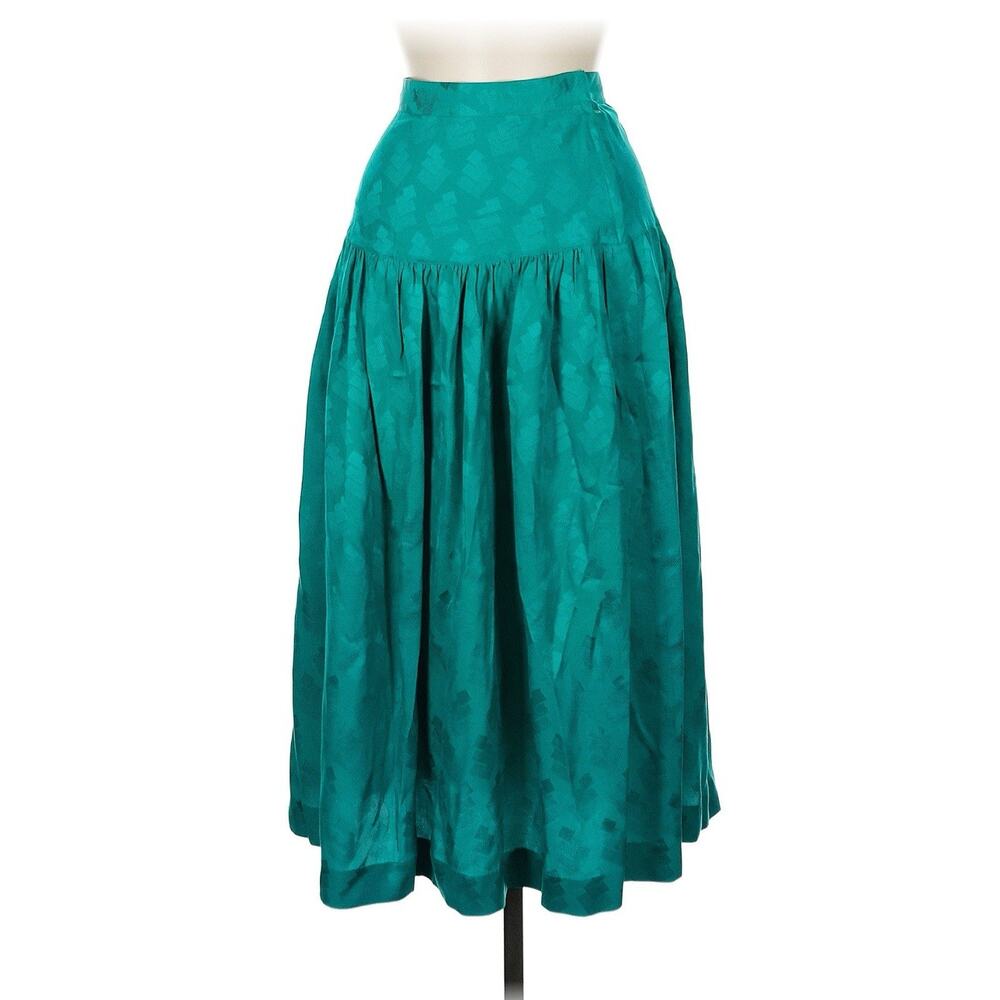 VTG Annalisa Silk Teal Green Drop Waist Midi Skirt 8